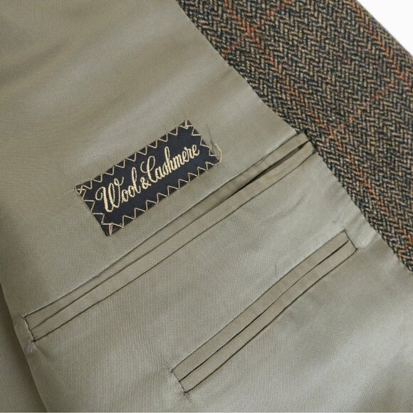 Ermenegildo Zegna Herringbone Tweed Blazer Wool Cashmere Brown Plaid 46 L EU 56 - Picture 4 of 13